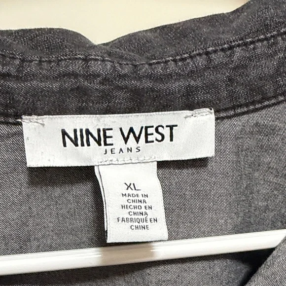 Nine West Black Long-Sleeve Button-Front Shirt Dress - Picture 2 of 7